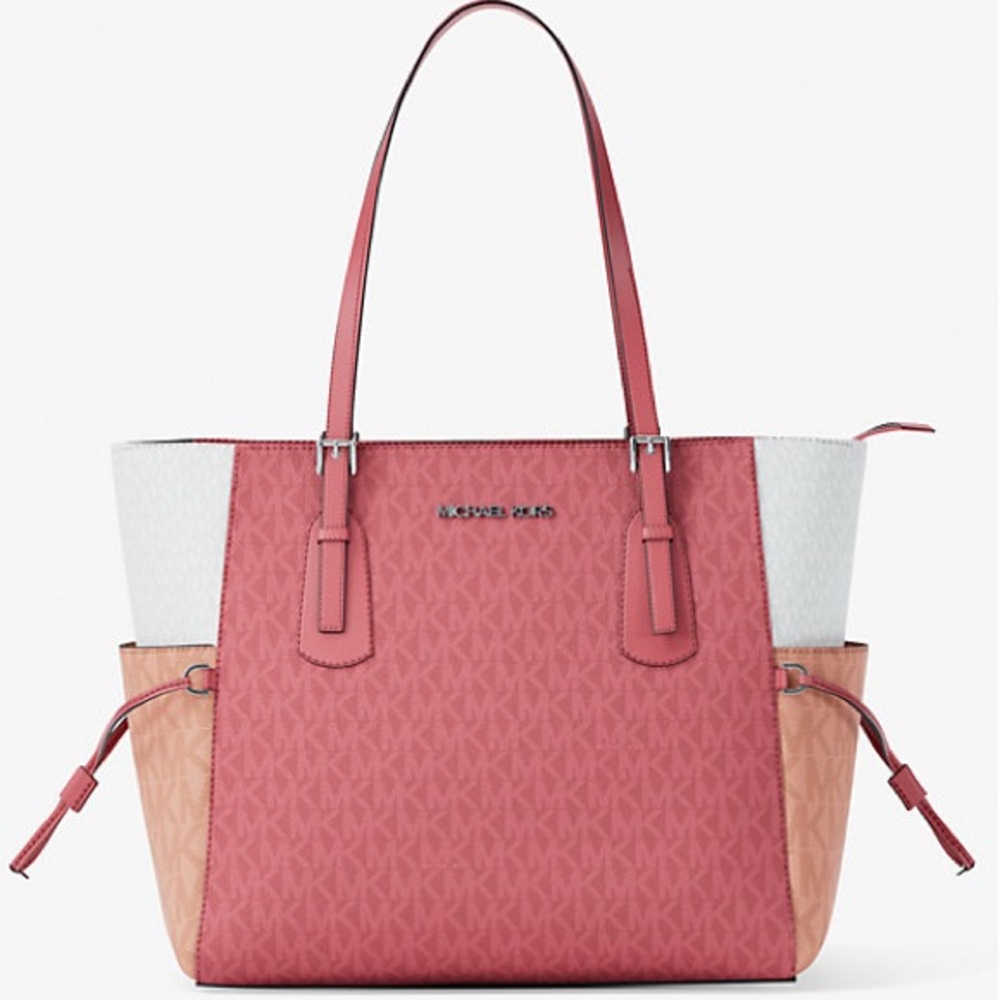NWT MICHAEL KORS OUTLET Voyager Large Color-Block Signature Logo Tote Bag $398
